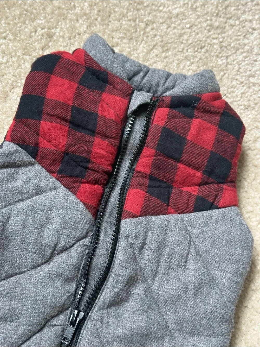 Fierce & Frank Baby Boys Plaid Quilted Hooded Puffer Vest Gray Red 12M